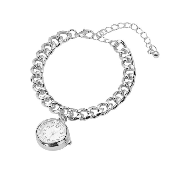 Silver Dipped Watch Charm Classic Chain Bracelet