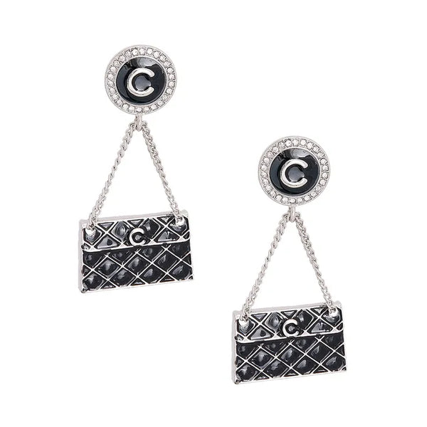 Quilted Bag Earrings (Silver)