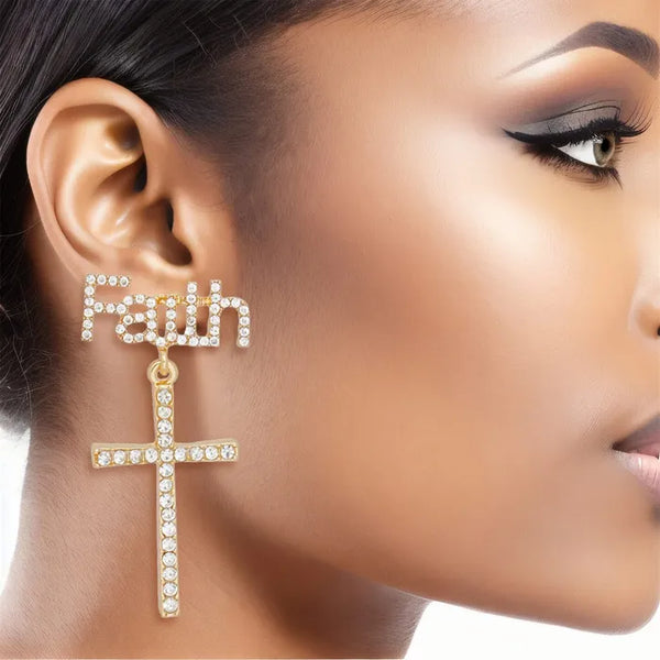 Faith & Cross Drop Earrings