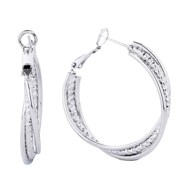 Diamond-Cut Hoops (White Gold)