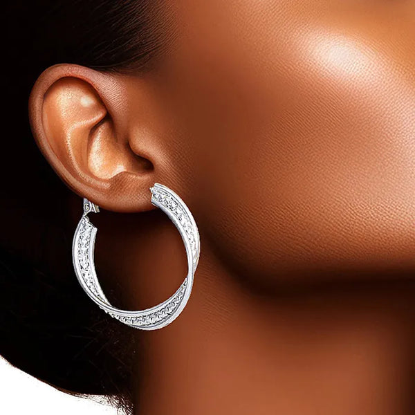 Diamond-Cut Hoops (White Gold)