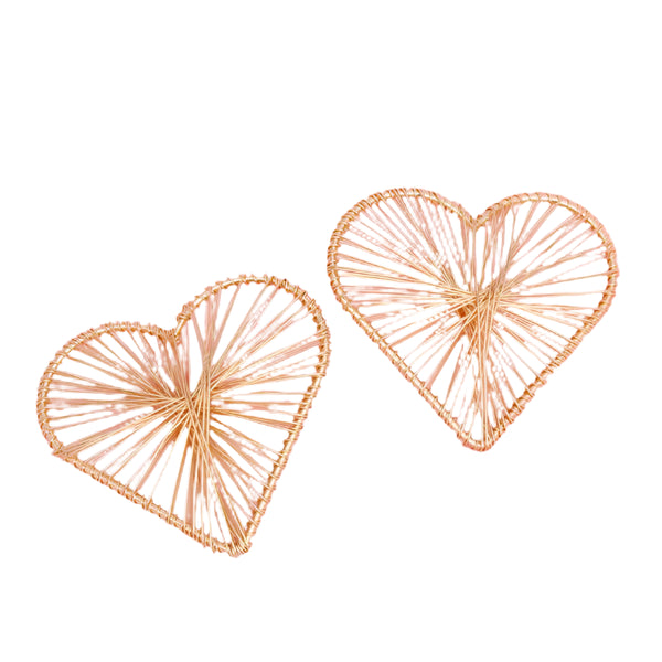 Wire Wrapped Heart Earrings (Gold)